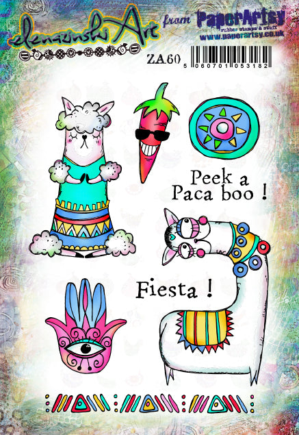 PaperArtsy Rubber Stamp Set Llama Fiesta designed by ElenaZinski Art (ZA60)