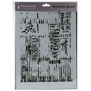 Dress My Craft Mixed Media Stencil Ledger Script (DMC-04)