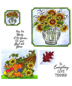 Northwoods Rubber Stamps Cling Mounted Stamp Set Sunflower Vase & Cornucopia (NO-022)