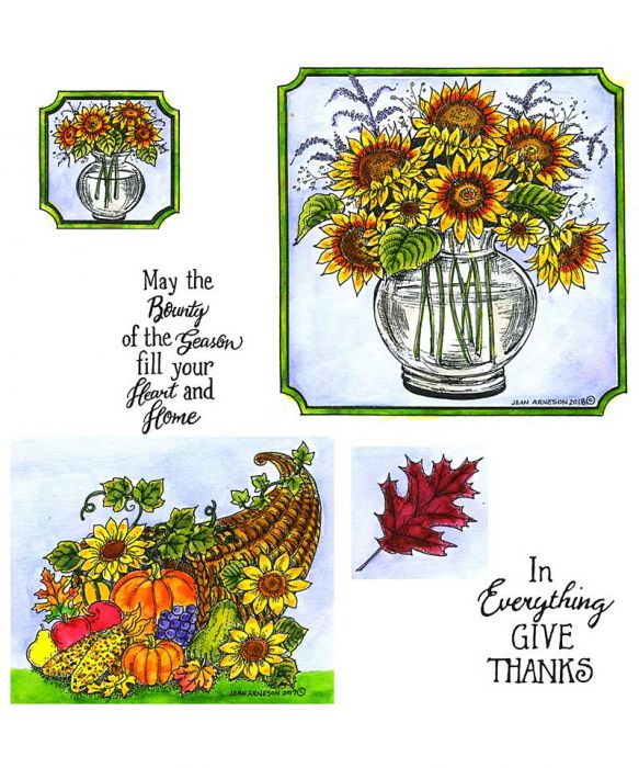 Northwoods Rubber Stamps Cling Mounted Stamp Set Sunflower Vase & Cornucopia (NO-022)