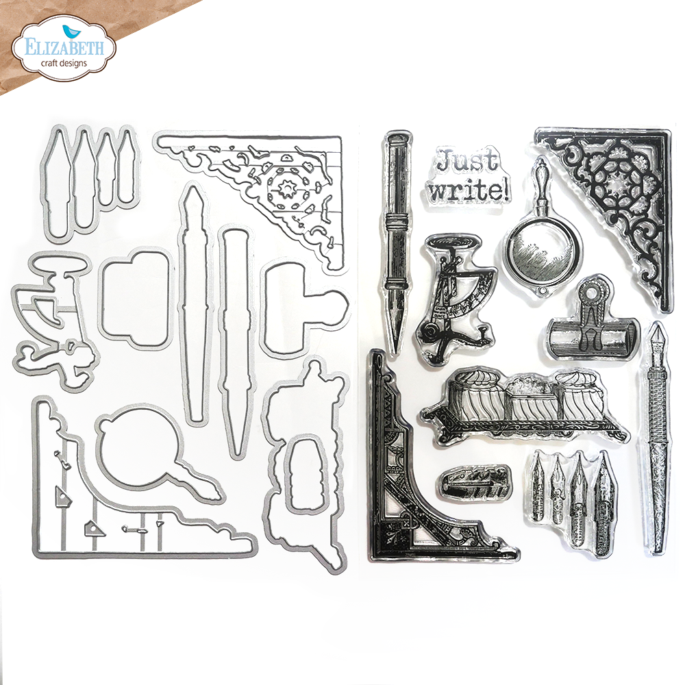 Elizabeth Craft Designs Hinged to the Past Just Write Stamp and Die set (CSD388)