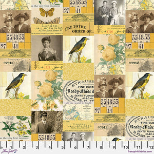 Tim Holtz Freespirit Fabric Yellow Collage (PWTH240.YELLOW)